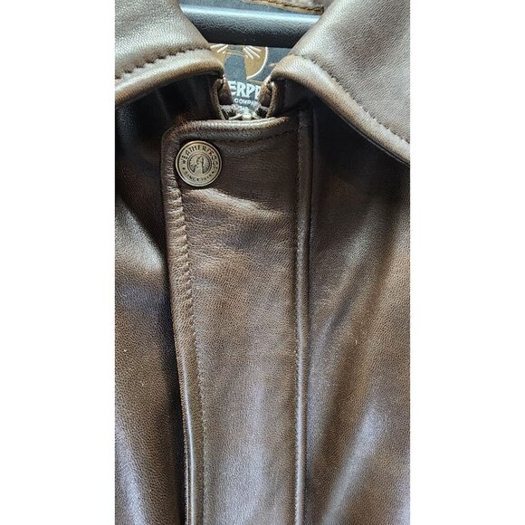 Genuine Leather Brown Jacket By Weatherproof With Zip Pockets & Button Cuffs - Picture 7 of 13